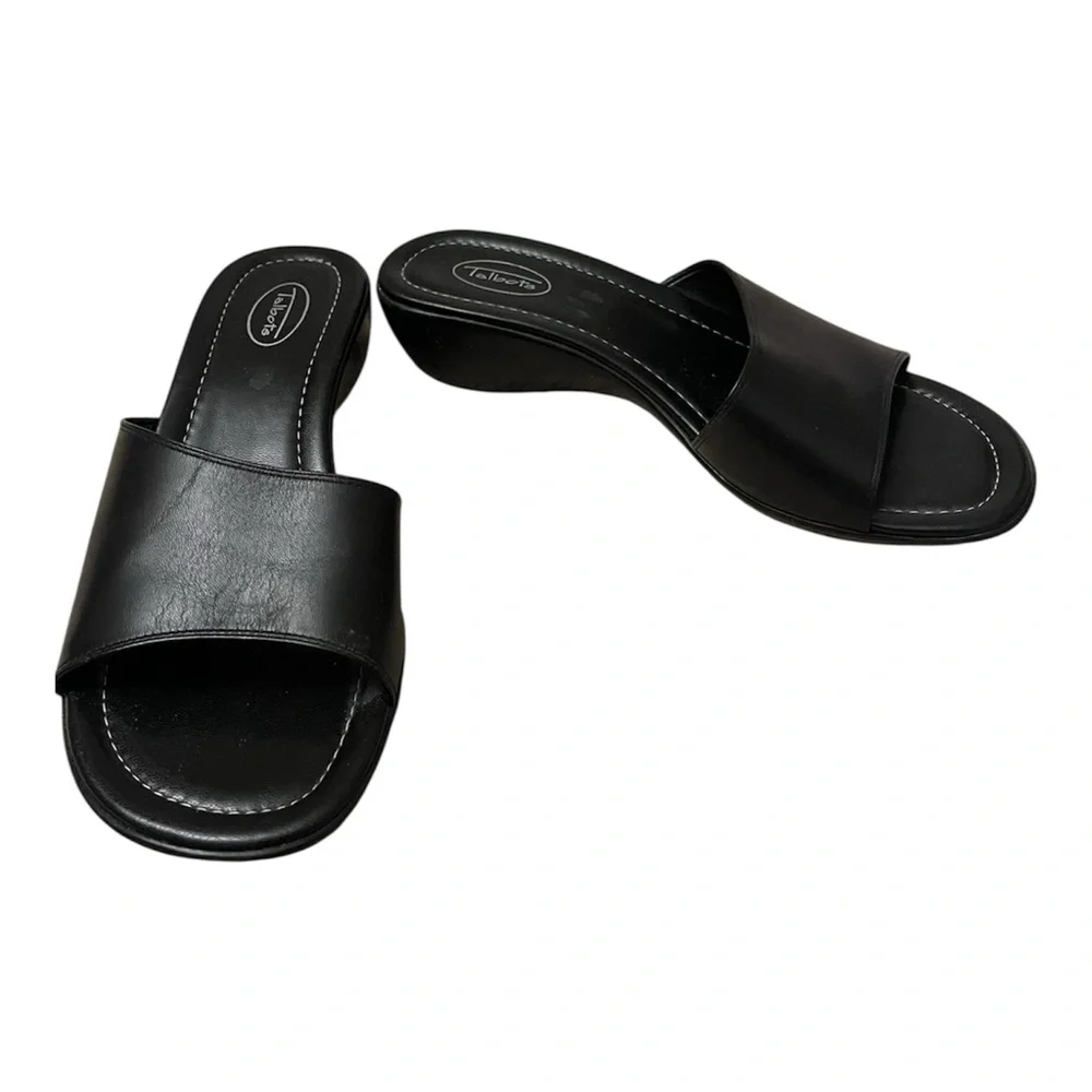 NEW Talbots Black Slides Leather Sandals Size 8.5 VTG - Picture 2 of 3